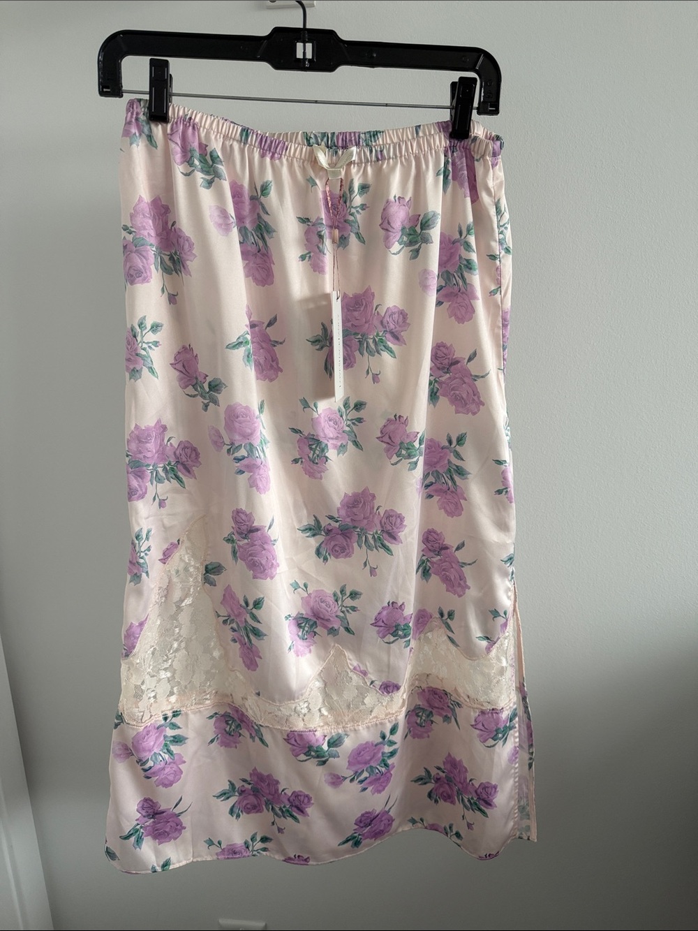 LoveShackFancy Floral Lace-Trim Satin Slip Skirt